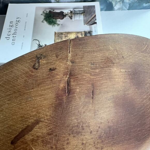 Antique Primitive Hand Turned Wood Dough Bowl 11" Rustic Brown Original Patina - Picture 6 of 9